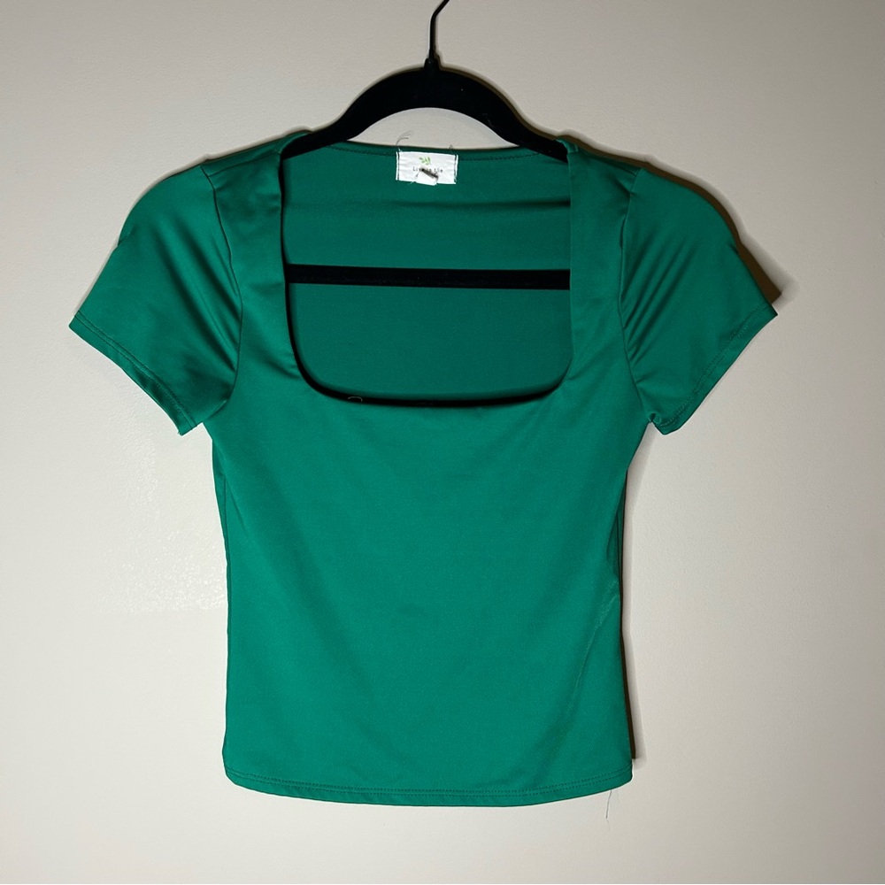 Live in the Moment Green Square Neck Women's Top